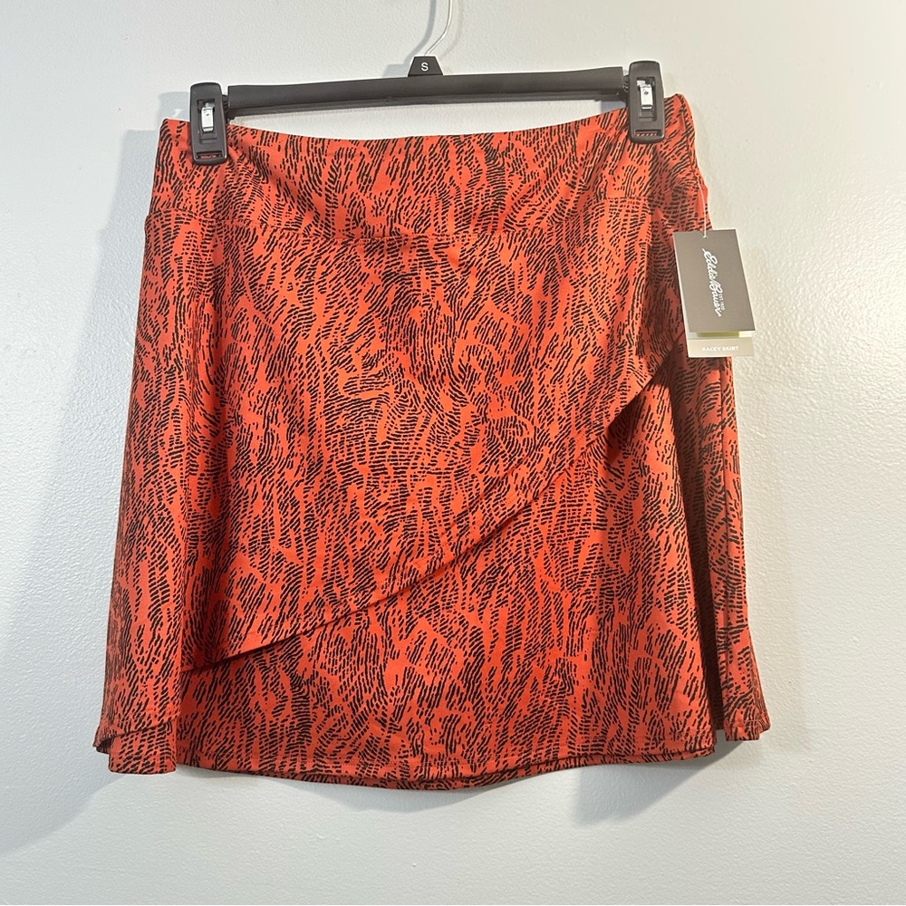 EDDIE BAUER Orange Black Asymmetrical Wrap Mini Skirt SIZE L